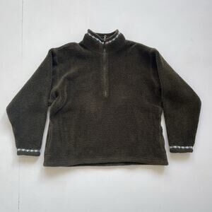 Vtg 90s Dark Green Sherpa Fleece Half Zip Floral Sweater XL TITLE NINE Gorpcore